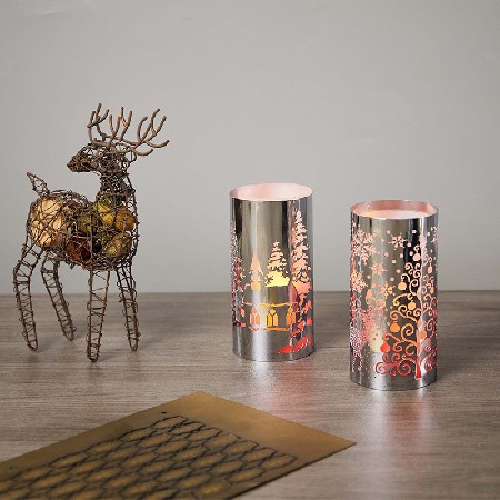 铁艺镂空蜡烛台圣诞烛台麋鹿雪花冬日氛围透光金属欧式蜡烛台定制