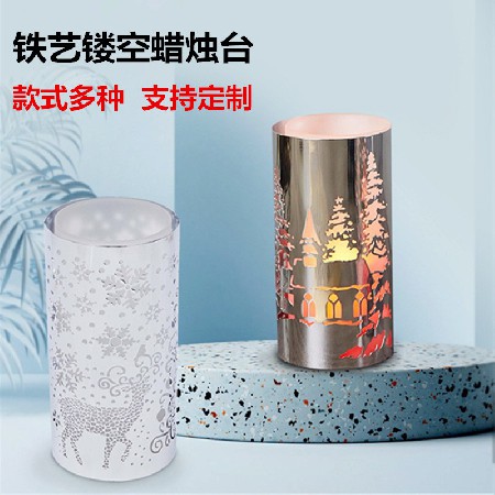 铁艺镂空蜡烛台圣诞烛台麋鹿雪花冬日氛围透光金属欧式蜡烛台定制